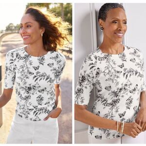 TALBOTS Elbow Sleeve Pullover Butterfly Toile Size 1X